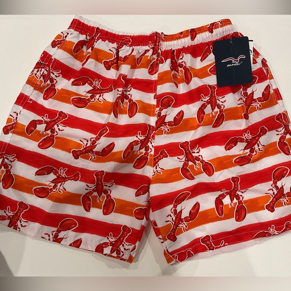 Wuhou men’s swim trunks suit size medium NWT lobster print
